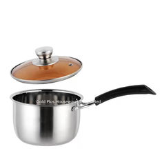 China 16cm,18cm Wholesale stainless steel noodle cooking pot with compound bottom single handle milk pot with bakelite ear supplier