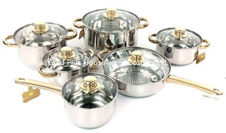 China 12pcs New arrival stainless steel double ear soup pot sets with glass lid cookware sets with fry pans supplier
