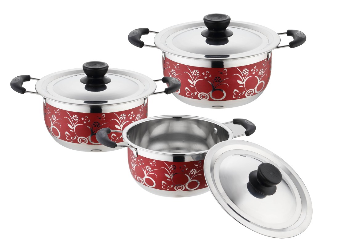 hot selling 6pcs cookware set with red color &16/18/20cm cooking pot