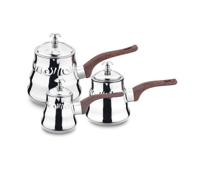 Middle east type  stainless steel silver  3 pcs  milk cup with lid and bakelite handle
