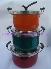 China 3pcs color sauce pot with bakelite handle &amp; T cover cookware set &amp; cooking pot supplier