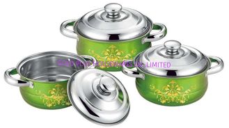 China 6 pcs cookware set red + flower &amp;cookwere set stainless steel &amp;  16/18/20cm colorful stock  pot supplier
