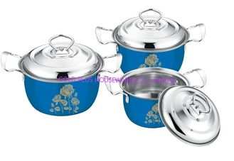 China 2016 hot sales 16/18/20/22 cm cookware set red color +flower &amp;stainless steel cooking pot &amp; non-stick pot supplier