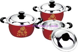 China 2016 hot sales 6/8 cookware set with color +flower &amp;stainless steel classical pot &amp;cooking pot supplier