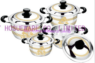 China 2016 hot sales 6/8pcs cookware set with color +flower &amp;stainless steel classical pot &amp;souce  pot supplier