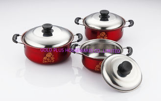 China hot selling 6pcs cookware set with red color  &amp;16/18/20cm cooking pot &amp;16cm/18cm/20cm cookware set in  stainless steel supplier