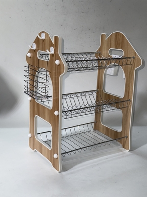 China 17pcs  3 layers  dish rack ,bowl drainer ,  Drain water ,with House shape ,stainless steel +pp ,16pcs to 22pcs dish supplier