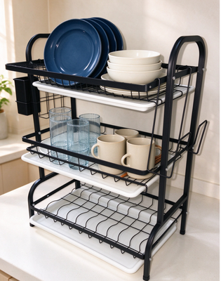 China 16holes dish rack & Multifunctional drain rack & 43cm 2 layers and 3 layers iron gold and  organize   black drainer ,save space supplier