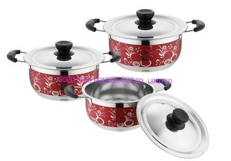 China hot selling 6pcs  cookware set with red color  &amp;16/18/20cm cooking pot &amp;16cm/18cm/20cm cookware set in  stainless steel supplier