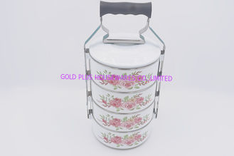 China 4 tiers Take-away food carrier dishwasher practical metal bento box flower enamel coating indian tiffin box supplier