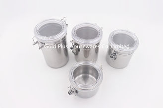 China Set of 4 Refrigerator storage container stainless steel airtight canister with clamp coffee bean storage can supplier