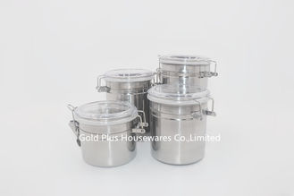 China 4pcs Kitchen organization metal steel candy can round shape food  jar with clip lid supplier