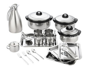 China 19pcs Cooking pots and pans set serving tray steel work food warmer soup pot coffee thermos pot milk mug supplier