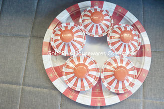China 6 Piece bowls &amp; tray serving set red round snack salad serving bowls set with stainless steel tray supplier