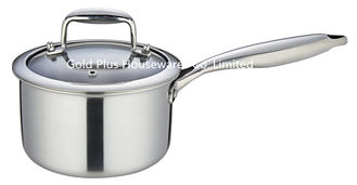 China 16cm New style stainless steel mini saucepan with glass lid natural color quick hot milk pot with one handle supplier