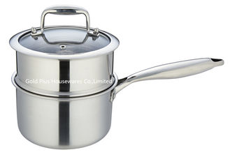 China 18cm Kitchenware 2-layer stainless steel saucepan milk pot factory silver one handle design steamer supplier