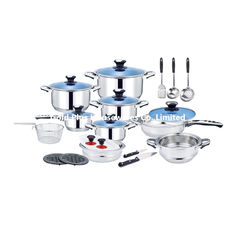 China Pots and pans 25pcs non stick soup pot stainless steel kitchen utensils long handle noodle pot with blue glass lid supplier