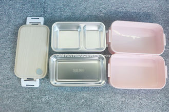 China Tableware double layer stailness steel insulated lunch box PP plastic bento food box with wooden style lid supplier