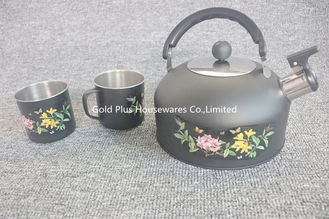 China Luxury flower pattern kettle teapot with two cups stainless steel water coffee kettle with whistle for commercial use supplier