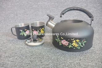 China Travel kettle black color whistle kettles with two small cups stainless steel single layer water boiled teapots supplier