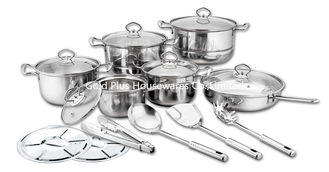 China 18pcs Cookware sets high-temperature firing China style stain with glass lid soup pot &amp; frying pan &amp; steamer supplier