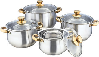 China 8 pcs Multi cookware set stainless steel soup stock pot golden color nonstick wok stew pot soup pot kit supplier