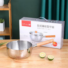 China Non stick sauce pan milk boiler pot with long wooden handle 22cm food grade stainless steel sauce pot supplier
