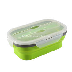 China Food grade green color silicone lunch box with spoon and fork collapsible adult student lunch box for school supplier