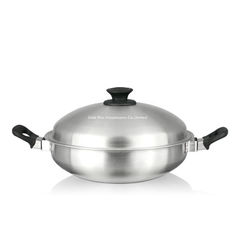 China 36cm Home cooking kitchen thickened wok with two handle food grade 304# stainless steel saving steam frying pan supplier