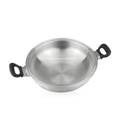 China Custom design 304 try-ply stainless steel wok pan double ear wok all clad cookware set on TV shopping supplier
