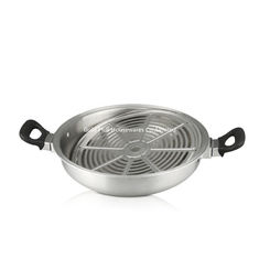 China Pots and pan kitchen stainless steel korean wok with anti scald handle multi-ply metal divider fryer with oil strainer supplier