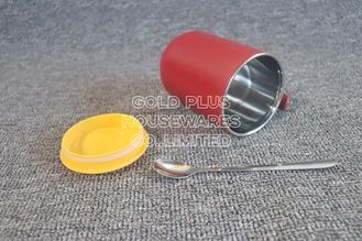 China Drinkware red color creative mark cup with metal spoon handgrip 304 stainless steel office cup with sealing cover supplier