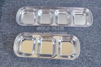 China Hot sale korean style cheap stainless steel sauces tray rectangular saucer dish with different dividers supplier