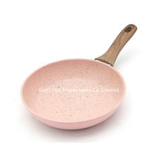 China Colorful kitcheware frying pan with soft touch wooden painting handle hot selling non stick forged frying pan supplier