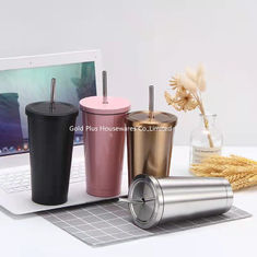 China Reusable stainless steel vacuum insulated coffee cup with lids and straws water eco friendly bottle metal coffee tumbler supplier