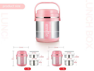 China Wholesale double wall vacuum food jar with handle pink color 1.5L stainless steel insulated lunch box for adult supplier