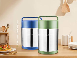 China Custom Logo blue color food thermos 1.6L stainless steel soup jar with spoon BPA free insulated food flask for kids supplier