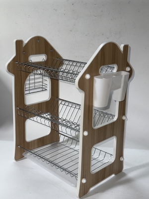 17pcs  3 layers  dish rack ,bowl drainer ,  Drain water ,with House shape ,stainless steel +pp ,16pcs to 22pcs dish supplier
