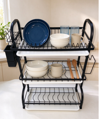 16holes dish rack & Multifunctional drain rack & 43cm 2 layers and 3 layers iron gold and  organize   black drainer ,save space supplier