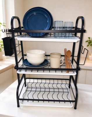 16holes dish rack & Multifunctional drain rack & 43cm 2 layers and 3 layers iron gold and  organize   black drainer ,save space supplier