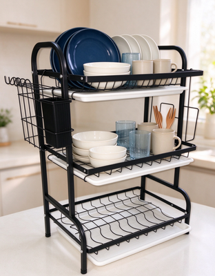 16holes dish rack & Multifunctional drain rack & 43cm 2 layers and 3 layers iron gold and  organize   black drainer ,save space supplier