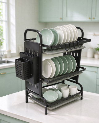 folding rack &Multifunctional drain rack & 43cm 2 layers and 3 layers iron gold and black drainer ,save space drainer Kitchen organizer ,iron material ,black ,gold ,green colour supplier