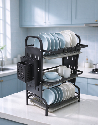 folding rack &Multifunctional drain rack & 43cm 2 layers and 3 layers iron gold and black drainer ,save space drainer Kitchen organizer ,iron material ,black ,gold ,green colour supplier