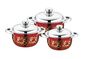 hot selling 6pcs  cookware set with red color  &amp;16/18/20cm cooking pot &amp;16cm/18cm/20cm cookware set in  stainless steel supplier