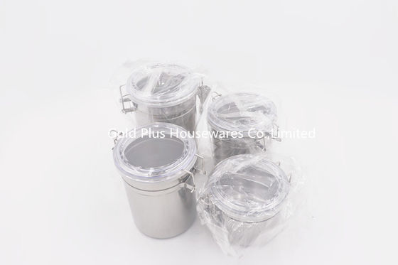 4pcs set Wholesale 304#stainless steel round tea tin candy can food storage canister with plastic lid supplier