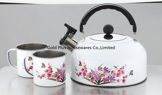 Festival promotion kitchen gift tea kettle high quality stainless steel whistle kettle with two mugs supplier