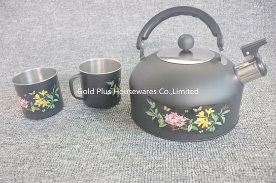 Luxury flower pattern kettle teapot with two cups stainless steel water coffee kettle with whistle for commercial use supplier