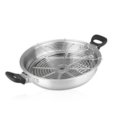 36cm Home cooking kitchen thickened wok with two handle food grade 304# stainless steel saving steam frying pan supplier