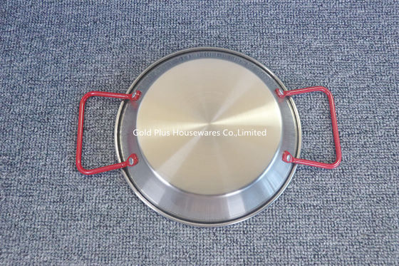 Kitchen korean stainless steel cooking paella pan tray happy cooking spanish seafood pan with red handle supplier